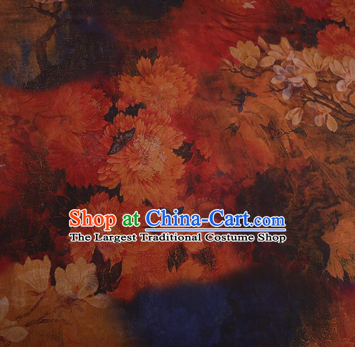 Chinese Traditional Silk Fabric Classical Magnolia Pattern Satin Plain Cheongsam Drapery Gambiered Guangdong Gauze
