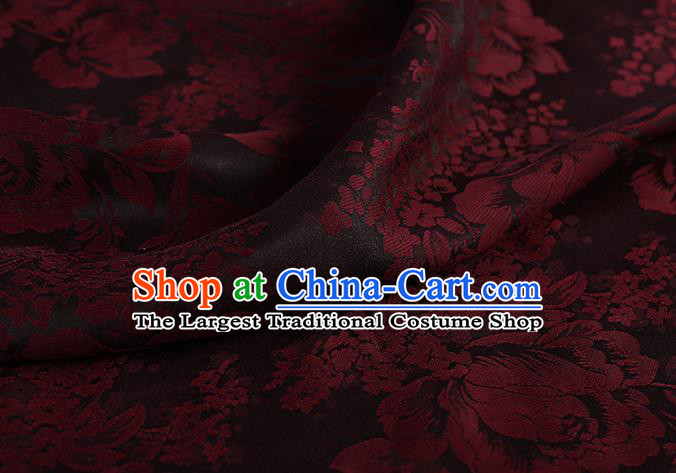 Chinese Classical Silk Fabric Traditional Red Peony Pattern Satin Plain Cheongsam Drapery Gambiered Guangdong Gauze