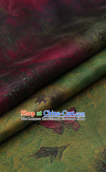 Asian Chinese Traditional Gambiered Guangdong Gauze Green Satin Plain Classical Butterfly Pattern Cheongsam Silk Drapery