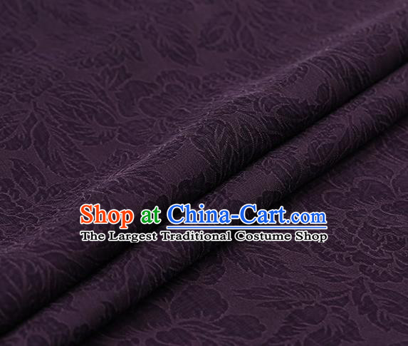 Chinese Traditional Purple Gambiered Guangdong Gauze Satin Plain Classical Peony Pattern Cheongsam Silk Drapery