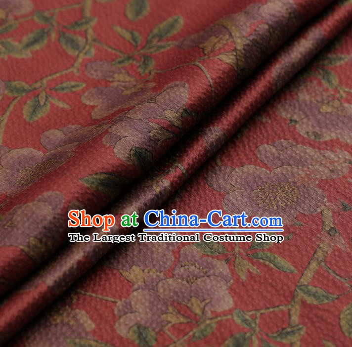 Chinese Traditional Red Gambiered Guangdong Gauze Satin Plain Classical Plum Blossom Pattern Cheongsam Silk Drapery