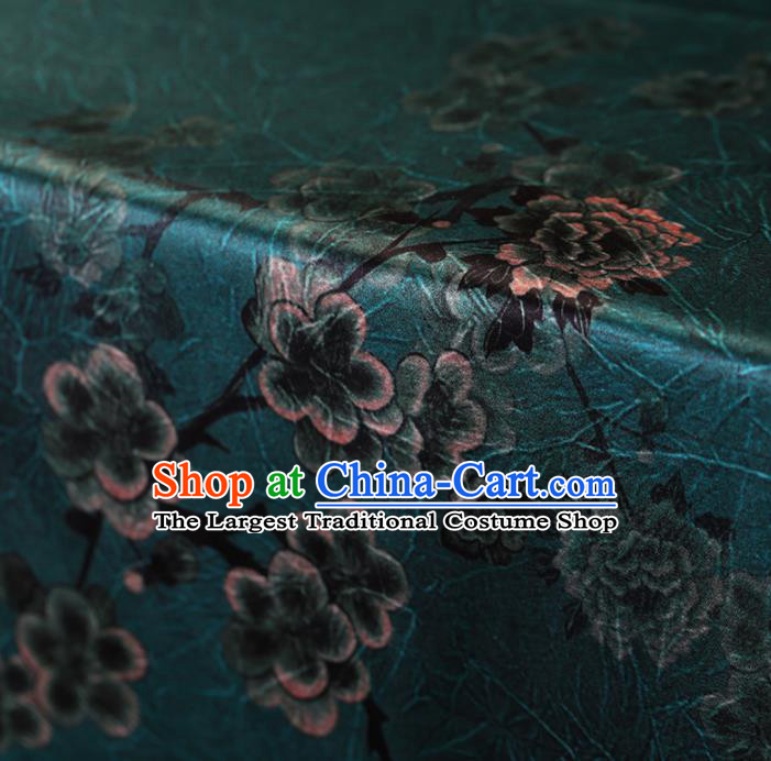 Traditional Chinese Green Gambiered Guangdong Gauze Satin Plain Classical Plum Blossom Pattern Cheongsam Silk Drapery