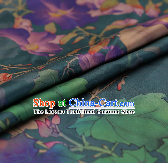Traditional Chinese Green Brocade Gambiered Guangdong Gauze Classical Peony Pattern Satin Plain Cheongsam Silk Drapery