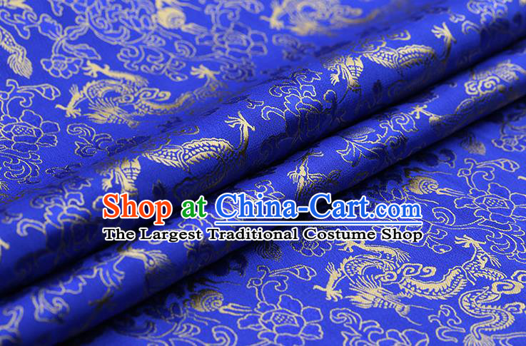 Traditional Chinese Royalblue Brocade Palace Dragons Pattern Satin Plain Cheongsam Silk Drapery