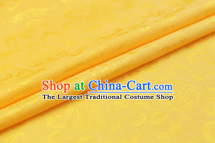 Traditional Chinese Yellow Brocade Palace Cucurbit Ribbon Pattern Satin Plain Cheongsam Silk Drapery