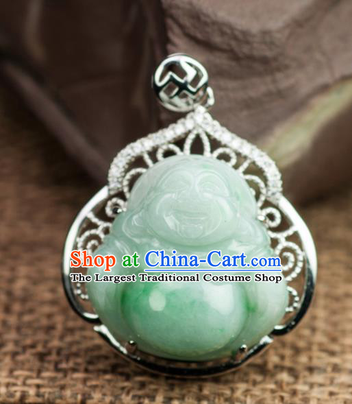 Chinese Traditional Jewelry Accessories Ancient Jade Maitreya Buddha Necklace Jadeite Pendant