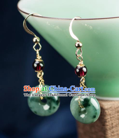 Chinese Traditional Jewelry Accessories Ancient Hanfu Jade Peace Buckle Earrings for Women