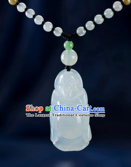 Chinese Traditional Jewelry Accessories Jade Necklace Handmade Carving Maitreya Buddha Emerald Pendant