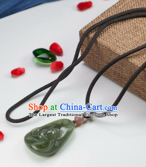 Chinese Traditional Jewelry Accessories Carving Lotus Jade Necklace Handmade Jadeite Pendant