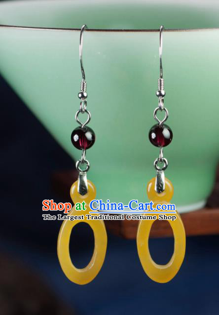 Chinese Traditional Jewelry Accessories Ancient Hanfu Huanglong Jade Earrings for Women