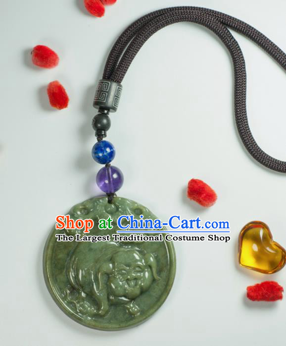 Chinese Traditional Jewelry Accessories Carving Pig Jade Necklace Handmade Jadeite Pendant