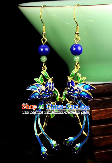 Chinese Traditional Jewelry Accessories Ancient Hanfu Cloisonne Cloisonne Phoenix Tassel Earrings for Women