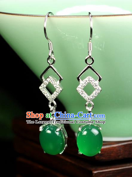 Chinese Traditional Jewelry Accessories Ancient Hanfu Green Jadeite Earrings for Women