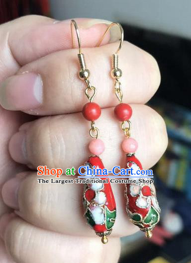 Chinese Traditional Jewelry Accessories Ancient Hanfu Cloisonne Red Earrings for Women