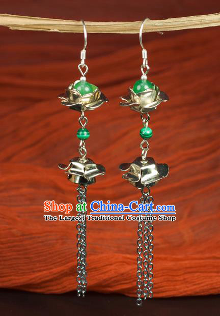 Chinese Traditional Jewelry Accessories Ancient Hanfu Green Bead Earrings for Women