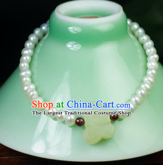Chinese Traditional Accessories Ancient Handmade Jade Butterfly Pearls Bracelet for Women