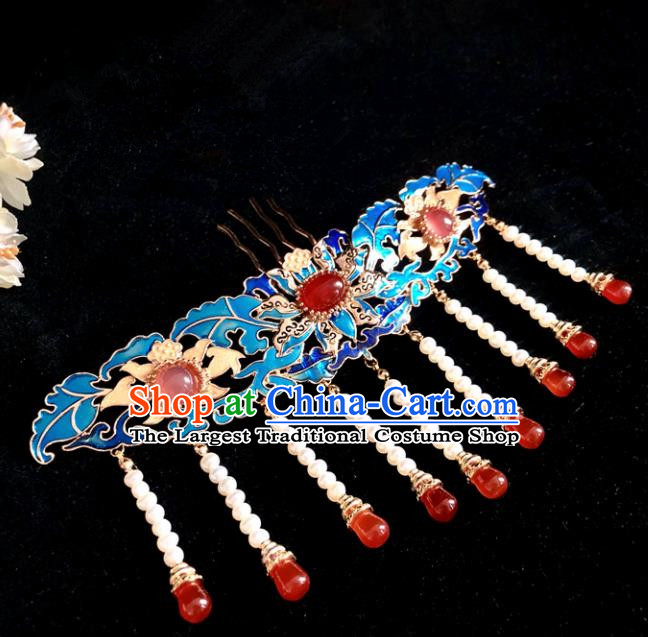 Chinese Classical Hair Accessories Traditional Ancient Hanfu Blueing Agate Tassel Hairpins for Women