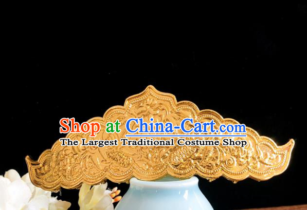 Chinese Classical Hair Accessories Traditional Ancient Hanfu Carving Hair Comb Golden Hairpins for Women