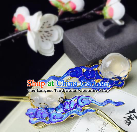 Chinese Classical Jade Hairpins Hair Accessories Traditional Ancient Hanfu Blueing Hair Clip for Women