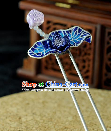 Chinese Traditional Cloisonne Lotus Hair Clip Hair Accessories Ancient Palace Classical Hairpins for Women