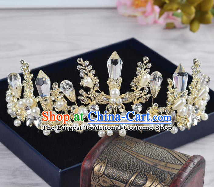 Handmade Bride Crystal Hair Accessories Wedding Baroque Pearls Royal Crown for Women