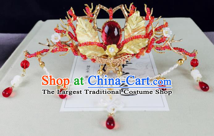 Chinese Classical Red Beads Hairpins Wedding Hair Accessories Traditional Ancient Hair Clip for Women