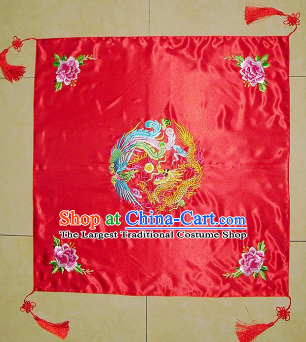 Chinese Traditional Wedding Headdress Ancient Bride Embroidered Phoenix Red Veil Curtain for Women