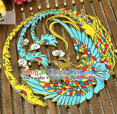 Chinese Traditional Tang Suit Fabric Accessories Ancient Embroidered Blue Phoenix Cloth Patch