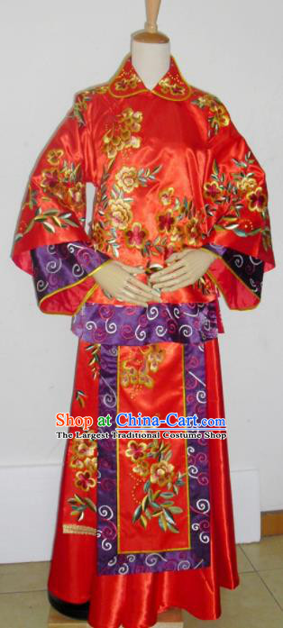Chinese Traditional Red Wedding Dresses Ancient Bride Embroidered Costumes Xiuhe Suit for Women