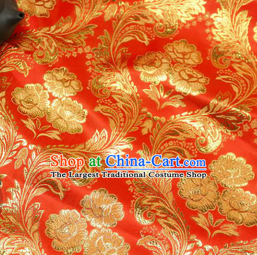 Chinese Traditional Red Brocade Tang Suit Silk Fabric Material Classical Peony Pattern Design Satin Drapery