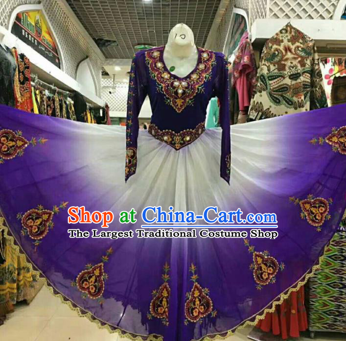 Chinese Traditional Uigurian Nationality Purple Ethnic Costumes Xinjiang Uyghur Folk Dance Dress for Women