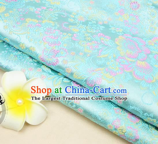 Chinese Traditional Blue Brocade Cheongsam Silk Fabric Material Classical Pattern Design Satin Drapery