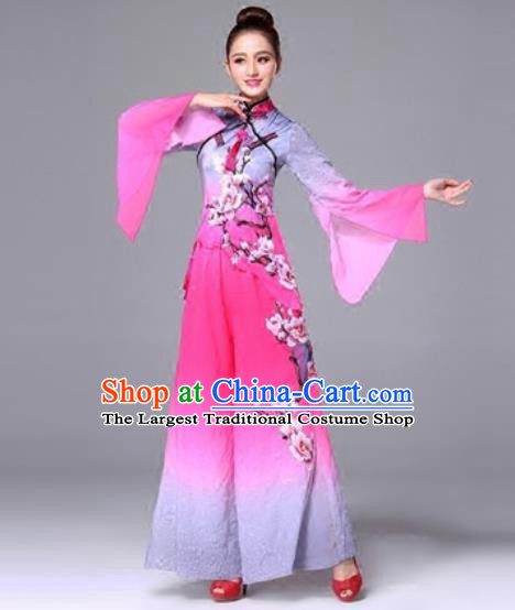 Traditional Chinese Classical Dance Pink Clothing Yangko Dance Costume for Women