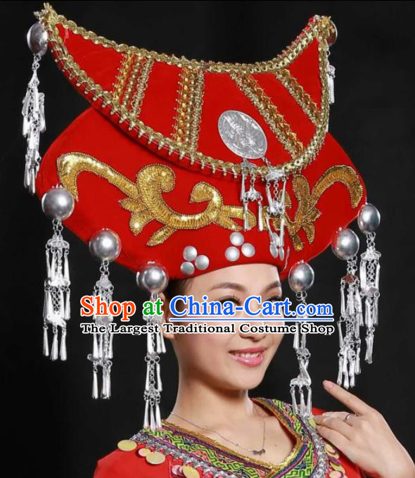 Traditional Chinese Zhuang Nationality Wedding Hat Ethnic Hair Accessories for Women