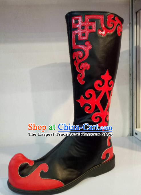 Chinese Traditional Mongolian Shoes Mongol Nationality Folk Dance Black Boots for Women