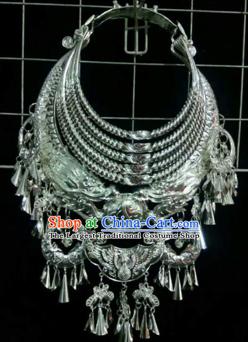 Traditional Chinese Miao Nationality Sliver Carving Necklace Hmong Wedding Jewelry Accessories for Women
