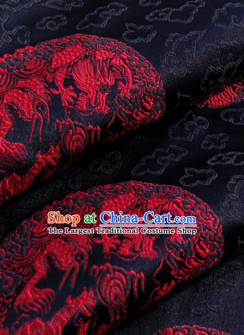 Chinese Traditional Tang Suit Black Brocade Classical Pattern Red Dragons Design Silk Fabric Material Satin Drapery