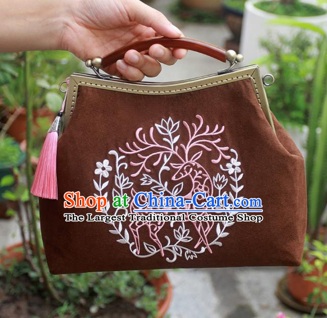 Chinese Traditional Handmade Embroidered Bags Retro Brown Handbags for Women
