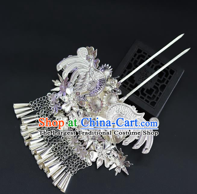 Chinese Traditional Miao Nationality Hair Accessories Sliver Hairpins for Women