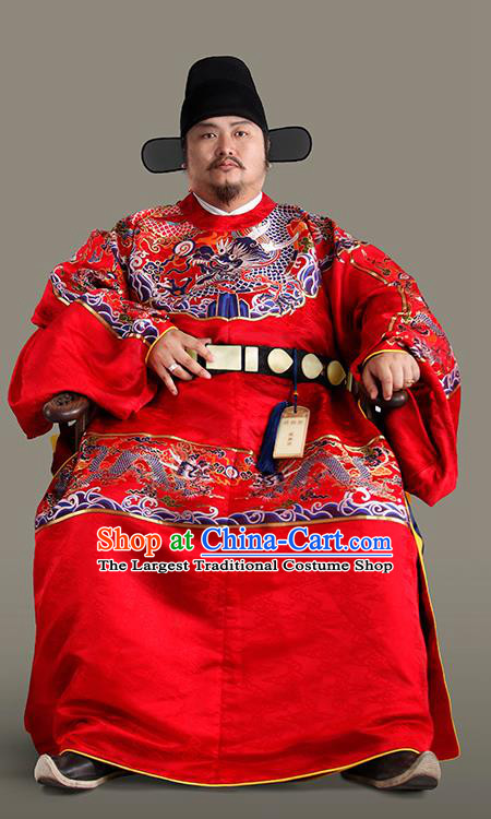 Chinese Traditional Ming Dynasty Prime Minister Clothing Ancient Chancellor Embroidered Costumes for Men