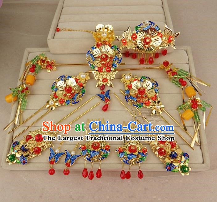 Chinese Traditional Xiuhe Suit Blueing Hair Accessories Phoenix Coronet Ancient Wedding Hairpins for Women