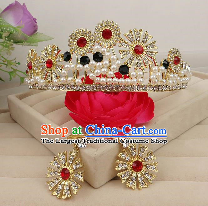 Top Grade Baroque Hair Accessories Wedding Crystal Pearls Royal Crown for Women