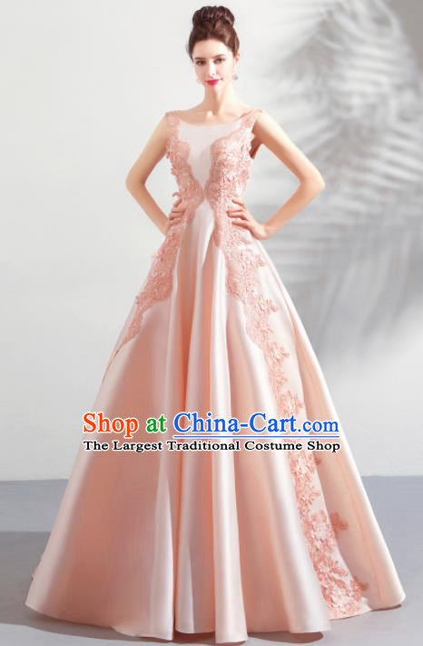 Top Grade Compere Embroidered Costume Handmade Catwalks Pink Formal Dress for Women