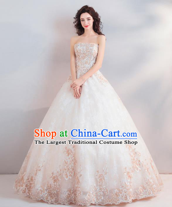 Handmade Top Grade Princess Strapless Wedding Dress Fancy Embroidered Wedding Gown for Women