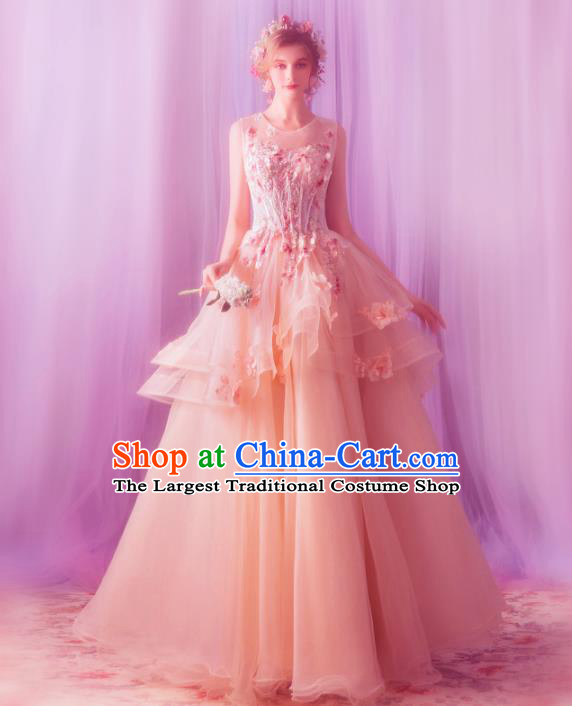 Top Grade Princess Pink Wedding Dress Handmade Fancy Wedding Gown for Women