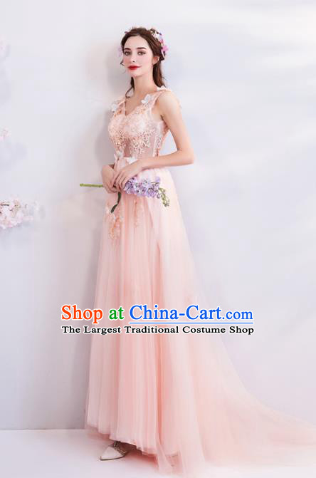 Top Grade Handmade Compere Costume Catwalks Pink Lace Formal Dress for Women