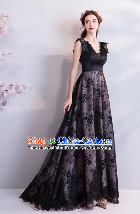 Top Grade Compere Black Veil Formal Dress Handmade Catwalks Angel Full Dress for Women