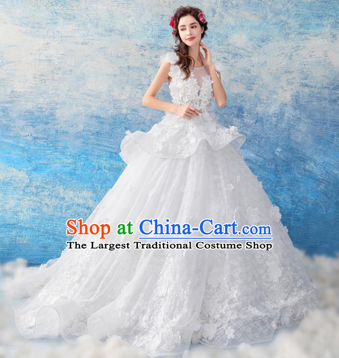 Handmade Princess Trailing Wedding Dress Top Grade Fancy Wedding Gown for Women