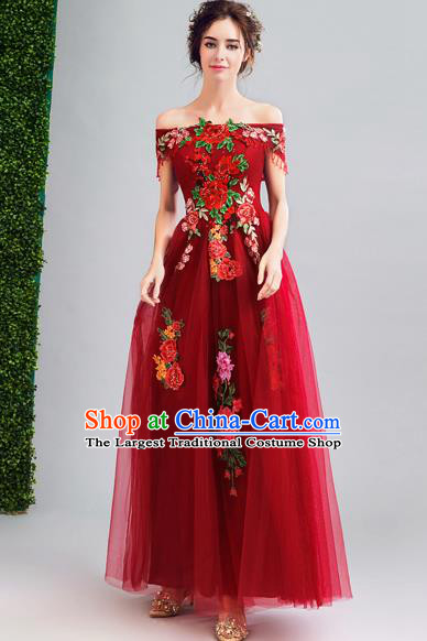 Chinese Traditional Red Veil Cheongsam Wedding Bride Compere Tang Suit Full Dress for Women
