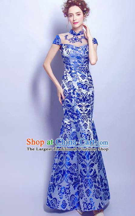 Chinese Traditional Full Dress Printing Peony Silk Cheongsam for Women